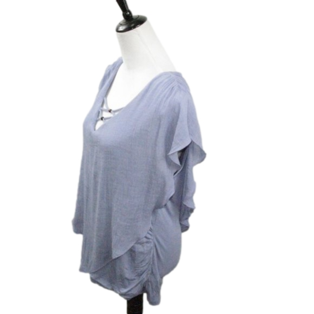 Apt. 9 Slate Blue Flowy Short Sleeve Blouse Size XL